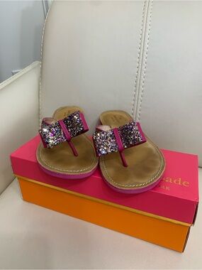 kate spade Pink Glitter Bow Thong Sandals size 11